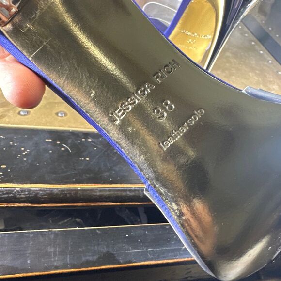 Jessica Rich Stiletto Mules 8 38 Pump Clear Strap Cocktail Formal Chic Navy Blue - Picture 8 of 10